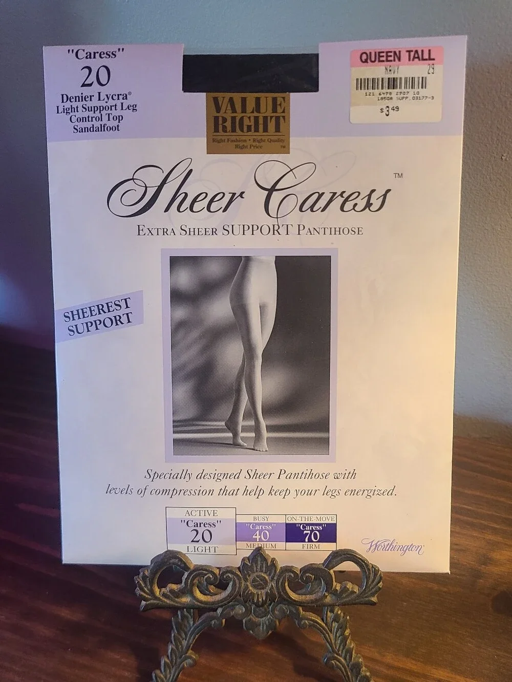 Worthington Sheer Caress Pantyhose in Navy Size Queen Tall NWT Vintage